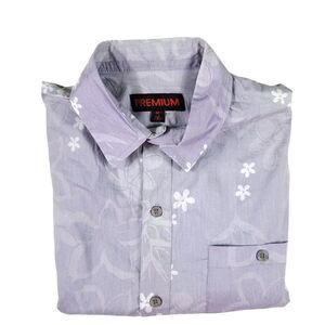 Premiums Hawaiian Grey/White Palm Trees Button Top